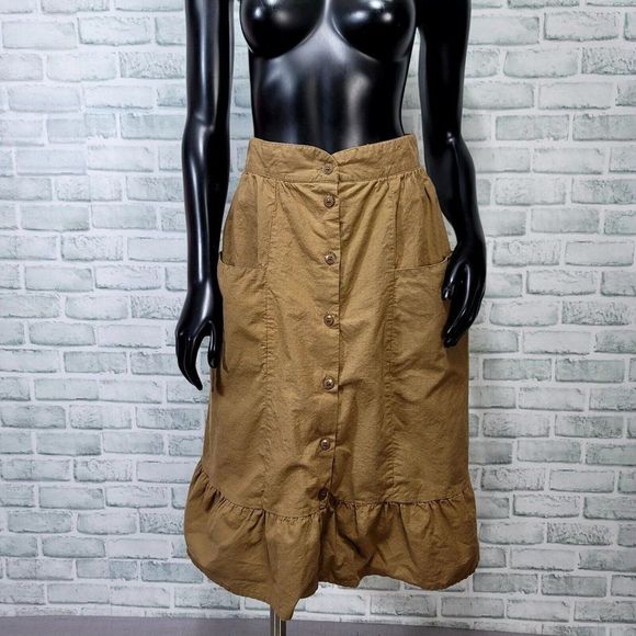 Vintage Dresses & Skirts - Vintage 60s 70s Two Potatoes CA Womens S Tan Cotton Button Front Festival Skirt